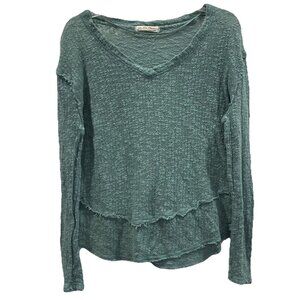 We the Free People Ocean Air Hacci Top Womens XS Moss Teal Knit Hippie Boho Y2K